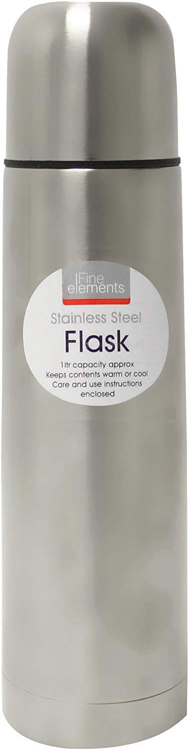 Fine Elements 1.0 Litre Vacuum Flask Set Steel with Push Button Pourer, Silver