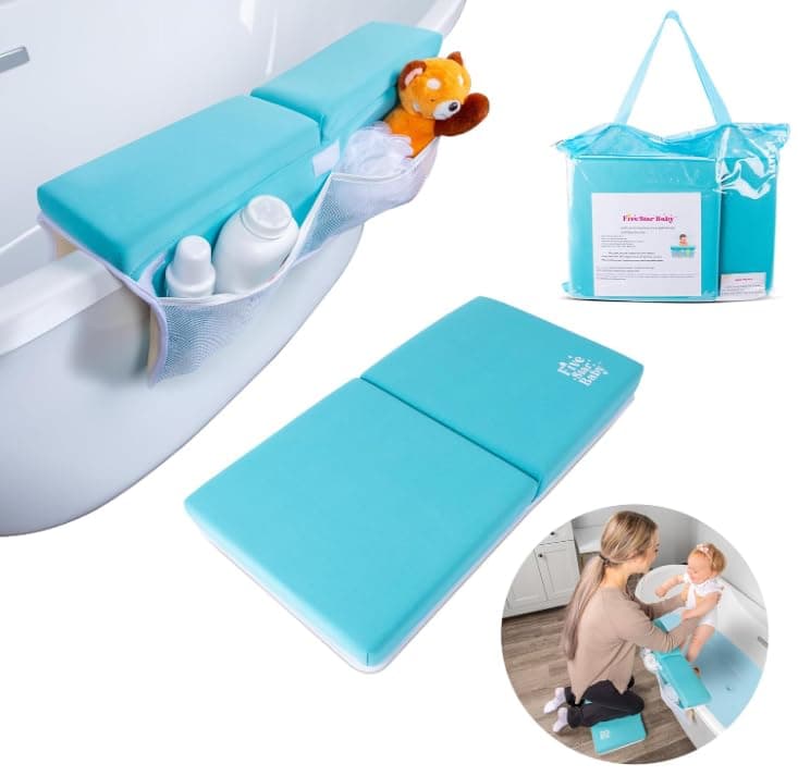 Bath Kneeler and Elbow Rest Pad Set - Extra Comfortable and Soft Bath Kneeling Pad for Bathing Baby with Bath Toy Organize - Thick Memory Foam, Quick-Dry Bathtub Kneeling Pad (Blue)