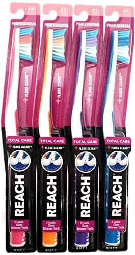 Reach Total Care Floss Clean Toothbrush, Soft Regular (Pack of 4)