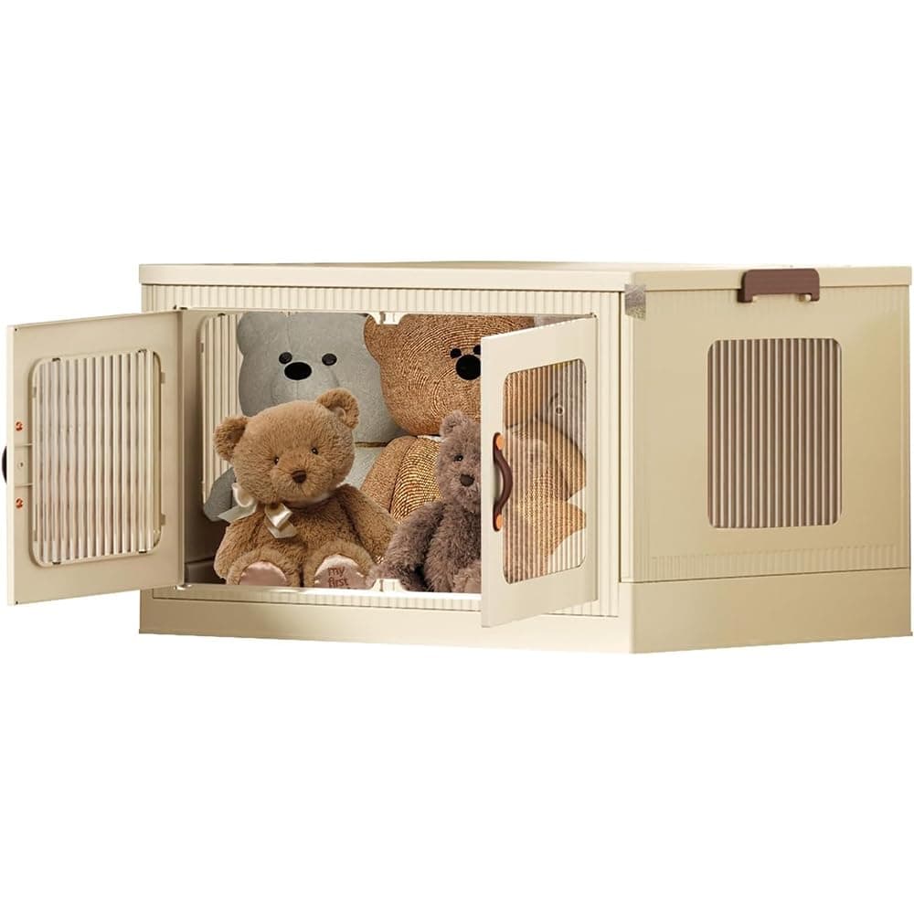 NeoStyle Foldable Storage Bins with Lids and Double Doors,Large Plastic Storage Box,Dual Open Storage Organizer for Home,Toys,Clothing, Snacks (Large,1 Layer,No Wheels)