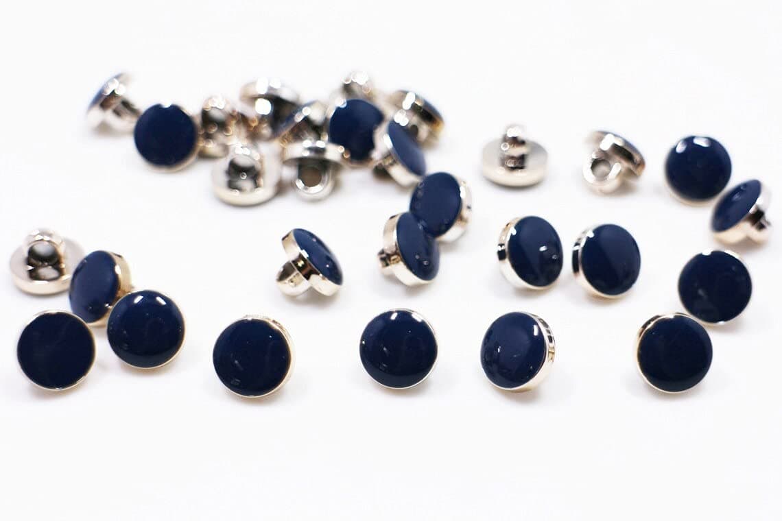 20 Pcs. Dark Blue and Silver Shank Buttons, Silver Edge Shank Button, Small Shank Buttons, Blouse Shirt Cufflink Button, Suit Jacket Button, 10mm