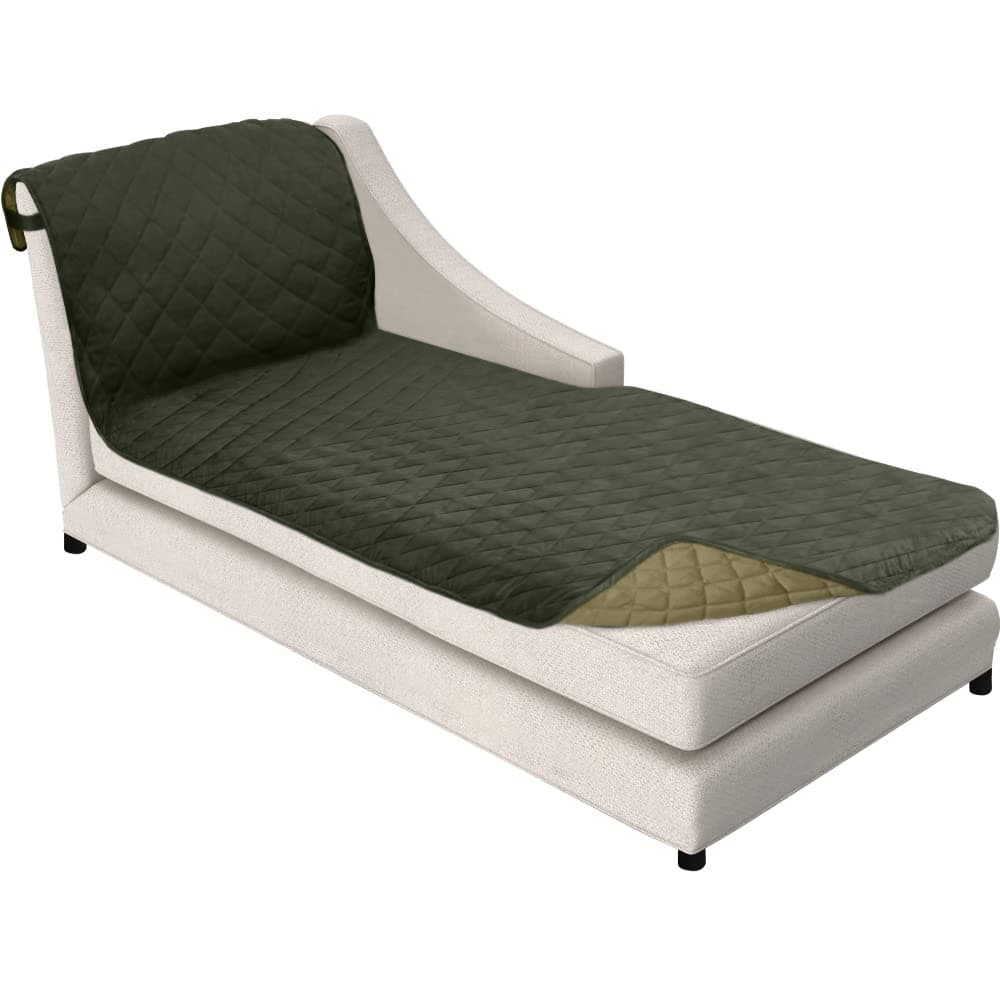 Sofa Shield Chaise Slip Cover with Patented Strap, Cushion Protector, US Designed Reversible Stain and Dog Tear Resistant Slipcover, 102x34 inch Seat, Washable Covers for Dogs Pets, Hunter Green Sage