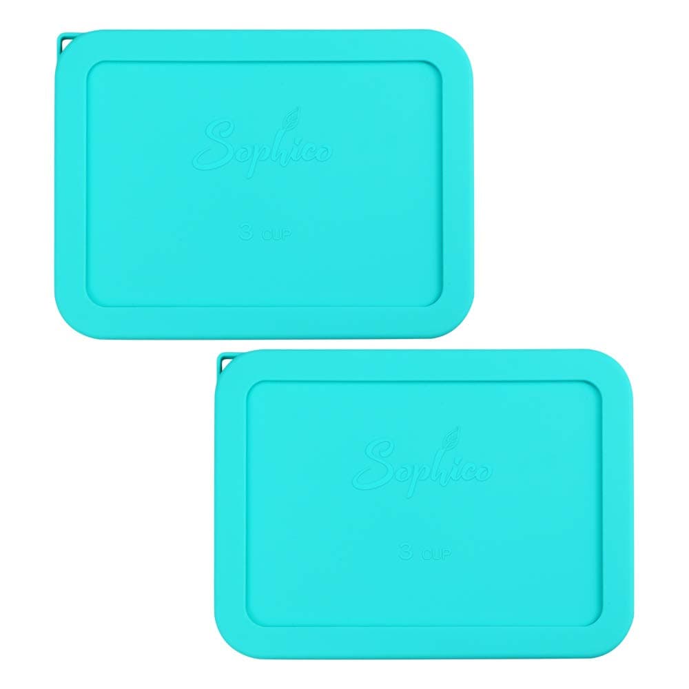 Sophico 3 Cup Rectangle Silicone Storage Cover Lids Replacement for Pyrex 7210-PC Glass Bowls, Container not Included (MINT, 2 Pack)