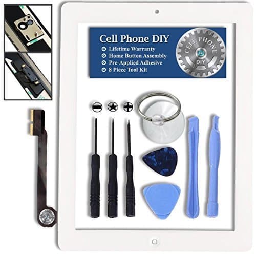 White iPad 3 Digitizer Replacement Screen Front Touch Glass Assembly Replacement - Includes Home Button + Camera Holder + Pre-Installed Adhesive with Tools – Repair Kit by Cell Phone DIY&reg