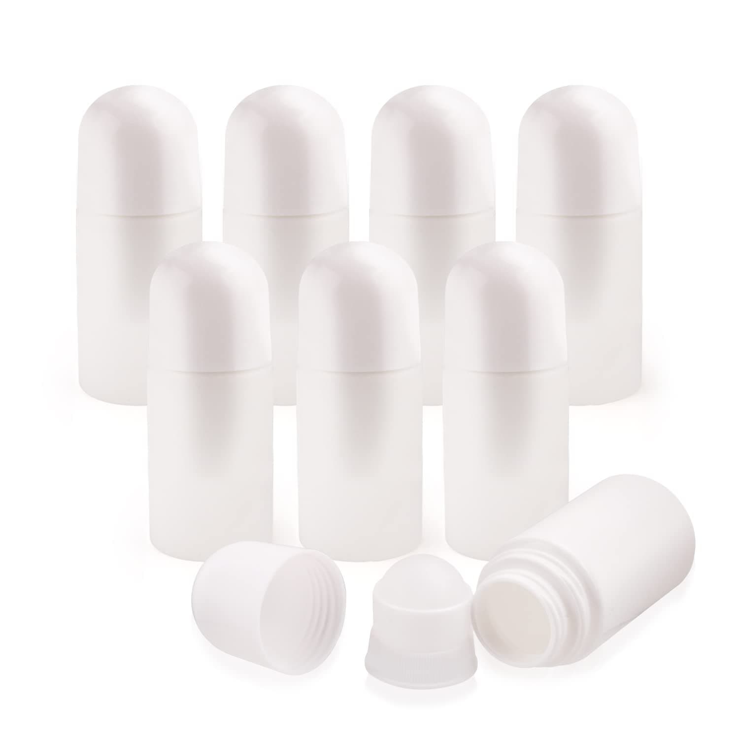 8 Packs Roll On Deodorant Bottles 1.7oz/50ml Empty Deodorant Containers Plastic Rollerball Bottles Refillable Roller Container For Homemade Natural Deodorant