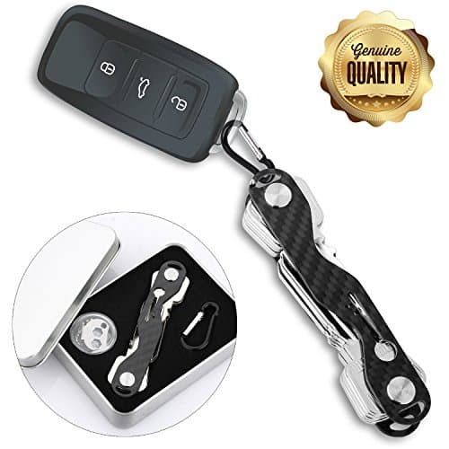 Compact Key Organizer (6-16 keys),Premium Key Holder with Built-In Tools,Phone Stand - Durable Carbon Fiber Frame Plus Anti Loosening Washer - Great Gift (Black)