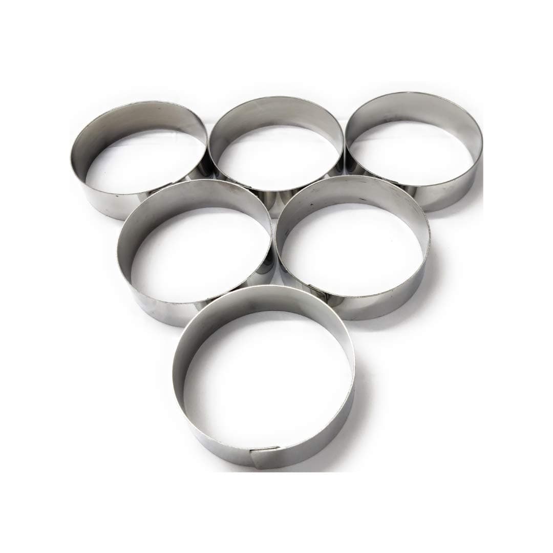 Bakery HUB Stainless Steel Baking Ring for Burger/Buns Pack of 6 (Steel, 3 Inch Diameter)