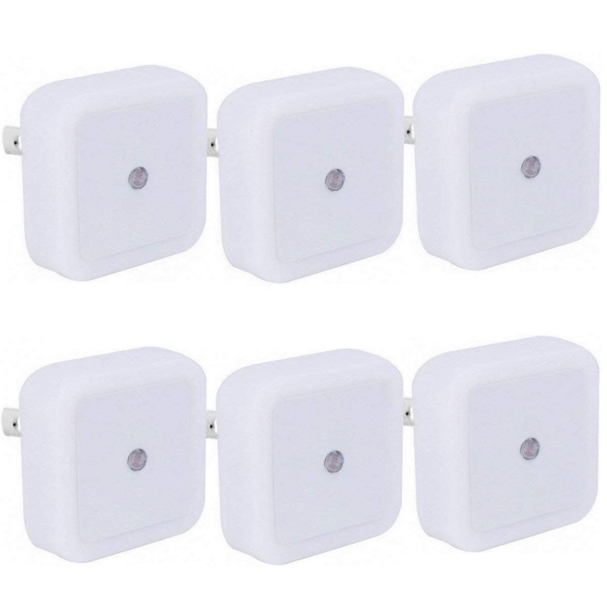 Plug-in Night Light, Daylight White LED Nightlight, Dusk-to-Dawn Sensor, Bedroom, Bathroom, Kitchen, Hallway, Stairs, Energy Efficient, 6-Pack