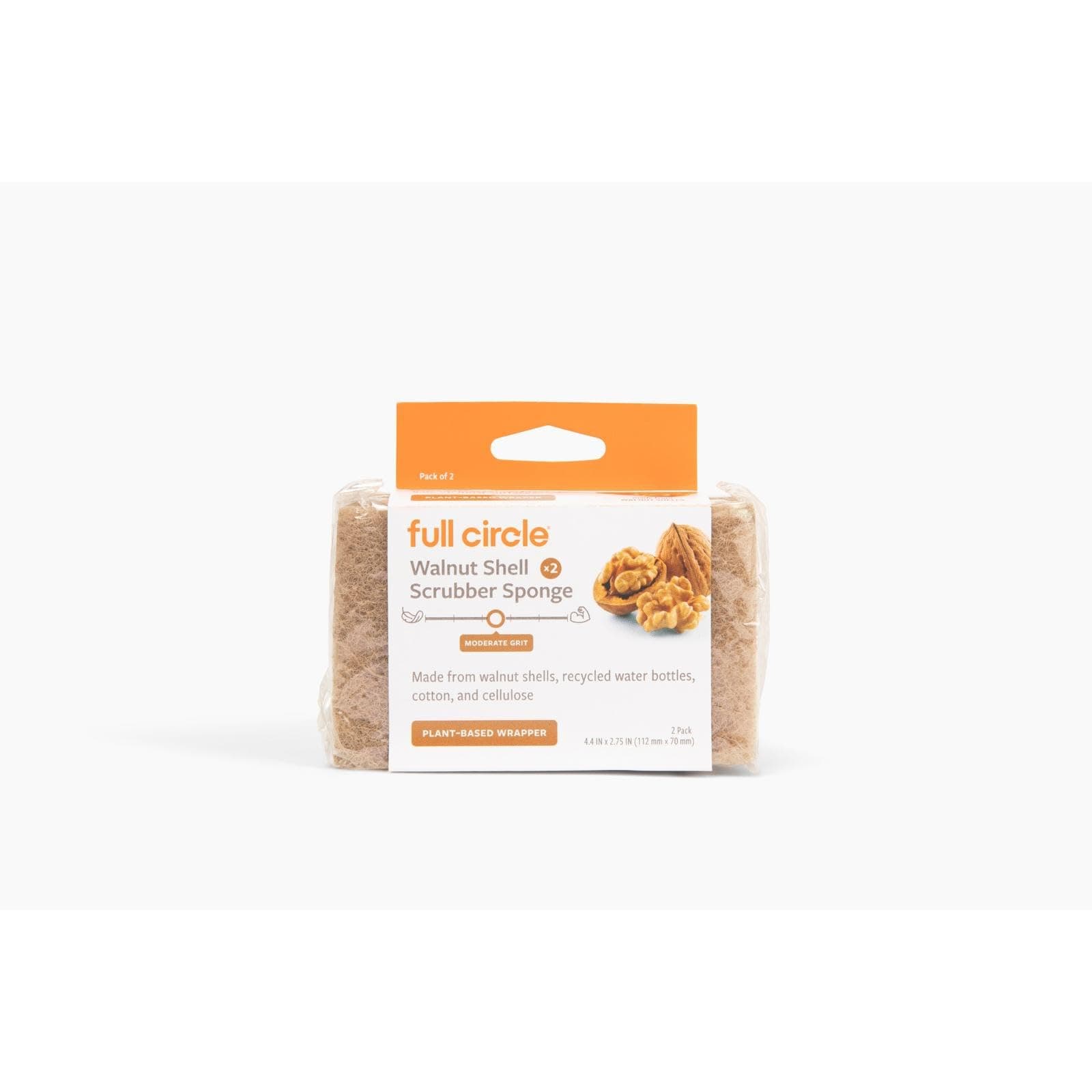 Full Circle In A Nutshell Walnut Scrubber Sponges – Pack of 2 Non-Scratch Natural Kitchen Scrubbies for Dishes and Household Cleaning