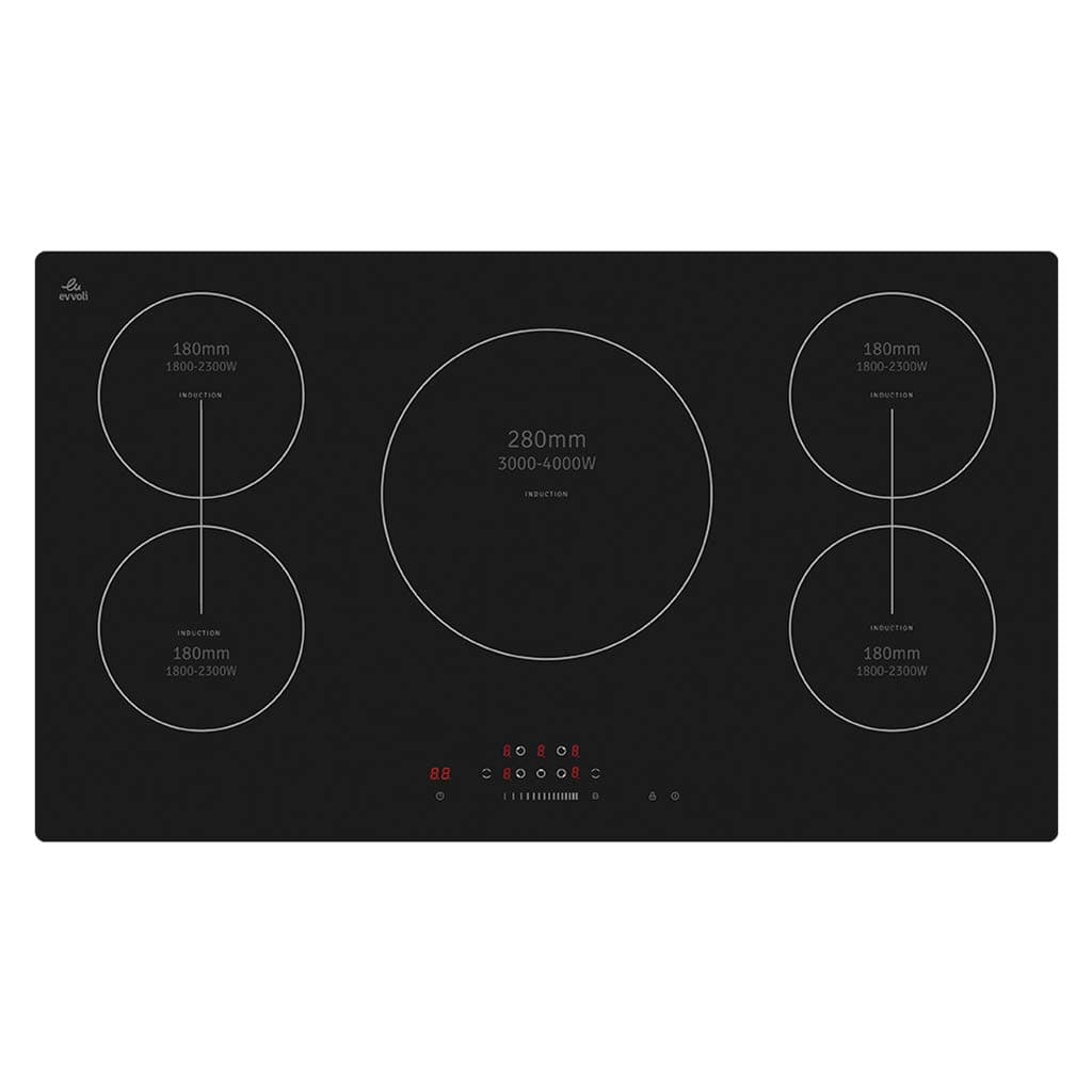 evvoli Built-In Induction Hob, 5 Burners, Soft Touch Control With 9 Stage Power Setting And Safety Switch EVBI-IH905B