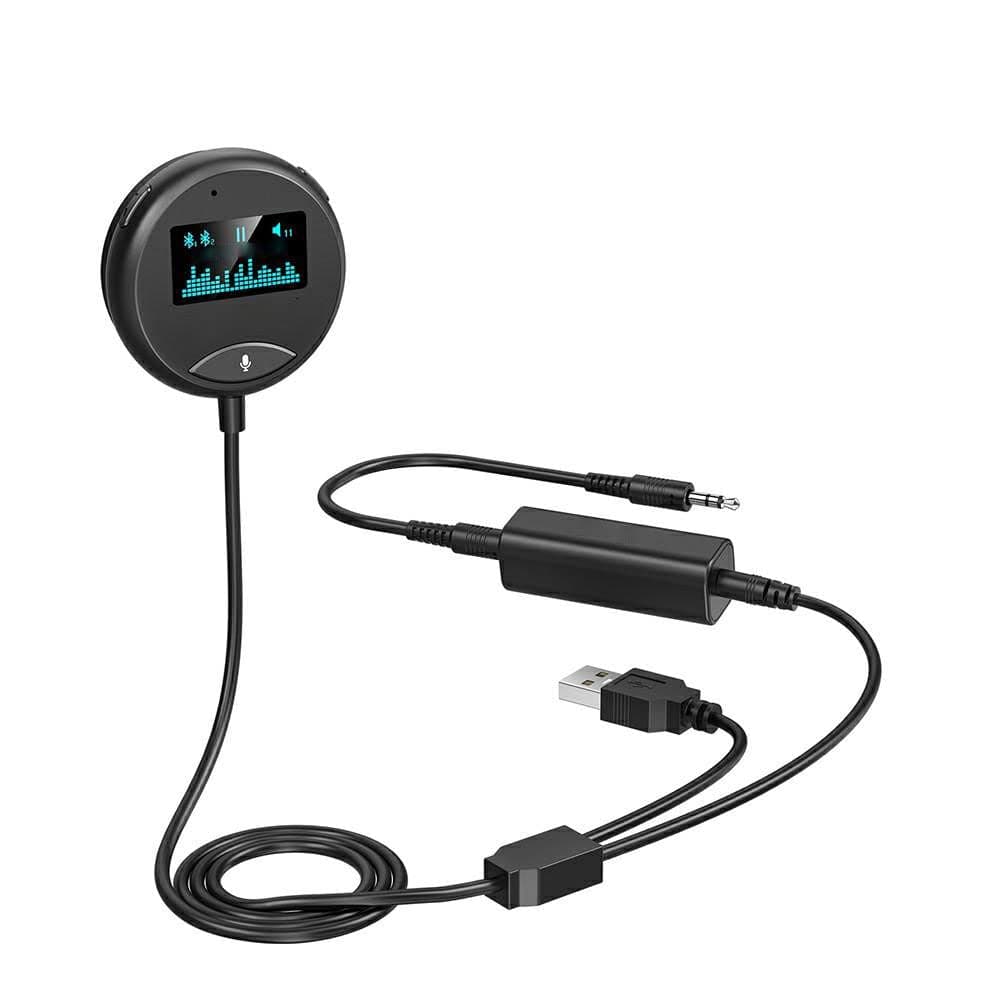 Bluetooth Car Kit, AUX Bluetooth Adapter for Car with Ground Loop Noise Isolator for Handsfree Talking and Music Streaming, Wireless Bluetooth Receiver