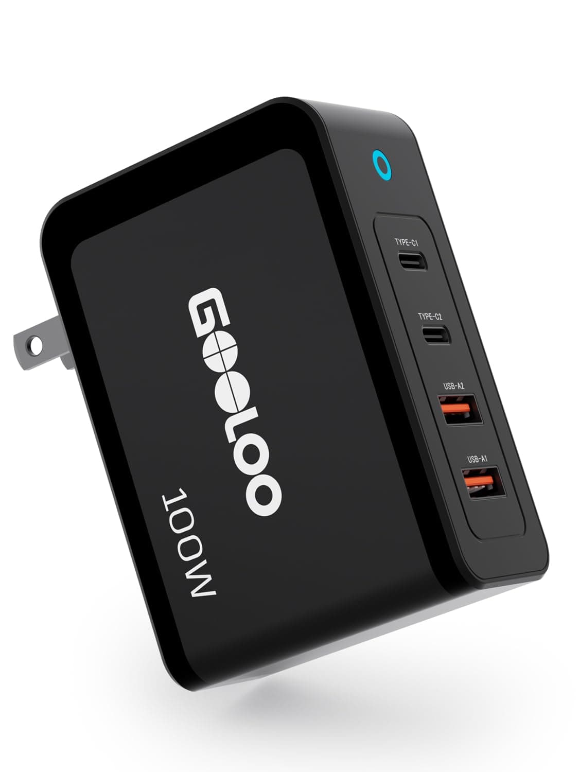 GOOLOO 100W USB C Charger Block, 4-Port Foldable Compact Fast Wall Charger for MacBook Pro/Air/iPad/iPhone Series and More, SuperSafe Power Adapter for GT3000/GT4000S/GT4000/GT6000/A7 Jump Starters