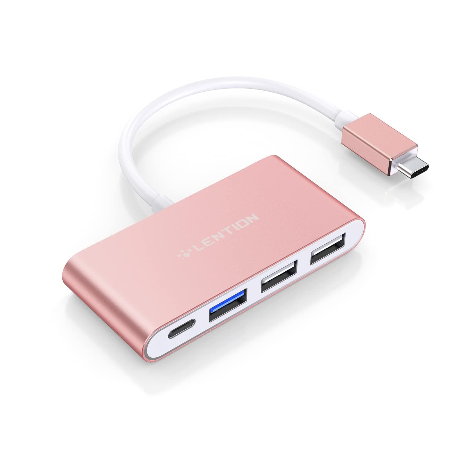 LENTION USB C Hub 4-in-1 with 100W PD, Type-C Multiport Adapter for 2016-2026 MacBook Pro/Air(M1-M5), MacBook Neo, iPad, Surface, ChromeBook, Aluminum Travel Hub for iPhone 15-17 (C13, Rose Gold)