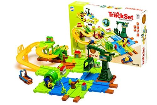 City Construction Train Track Set for Child Creativity Imagination 56 Piece Battery Operated Moving Train