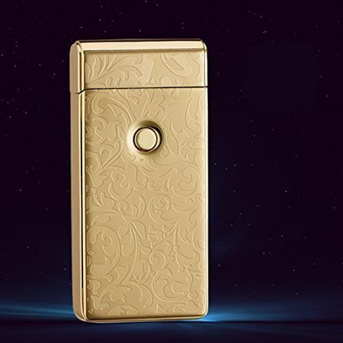 Electronic Lighter in Innovative Design, Dual Arc, USB Rechargeable Windproof, USB Cable Included, Elegant Gift Box (Gold Leaves)
