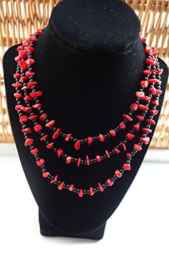 Red Bamboo & Black Seed Bead Necklace