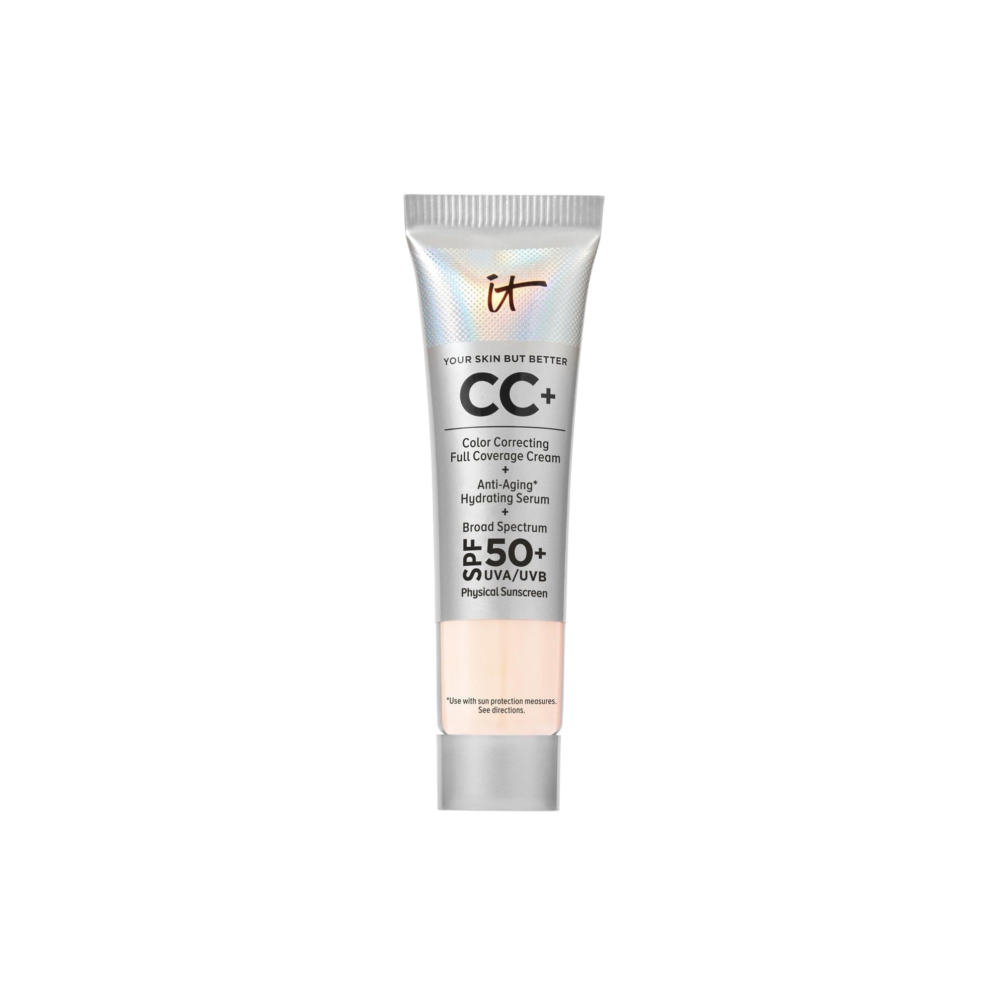 CC+ Cream - Natural Full Coverage Foundation With SPF 50+, Color Corrector & Anti-Aging Hydrating Serum, Hyaluronic Acid + Peptides, Lightweight Up To 24H Wear, All Skin Types