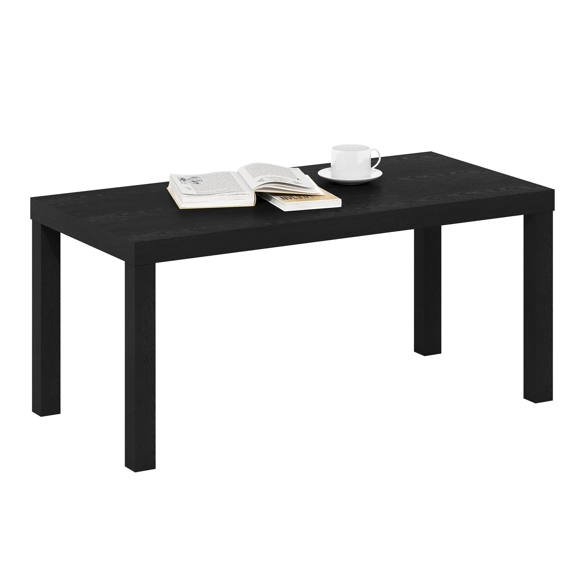 Furinno CLASSIC Coffee Table, Modern Rectangle Coffee Table with 1.8" Triple Thick Tabletop, Side Table, Toolless Assembly, for Living Room, Home Office, Black