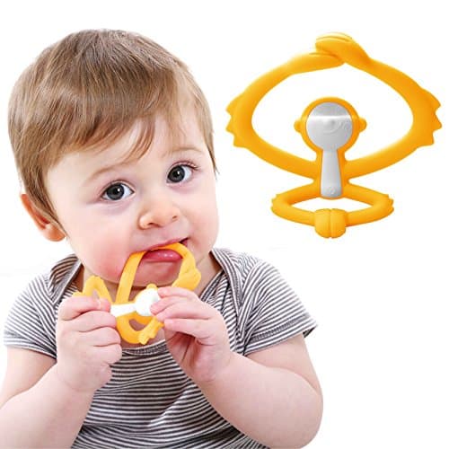 Mombella Hugging Monkey Teether Toy | Perfect for Sore Gums | Attaches to Bottles and Cups | Easy Grasp | BPA, Phthalate, PVC, Latex Free | Microwave, Sterilizer and Freezer Safe | 3M+Yellow