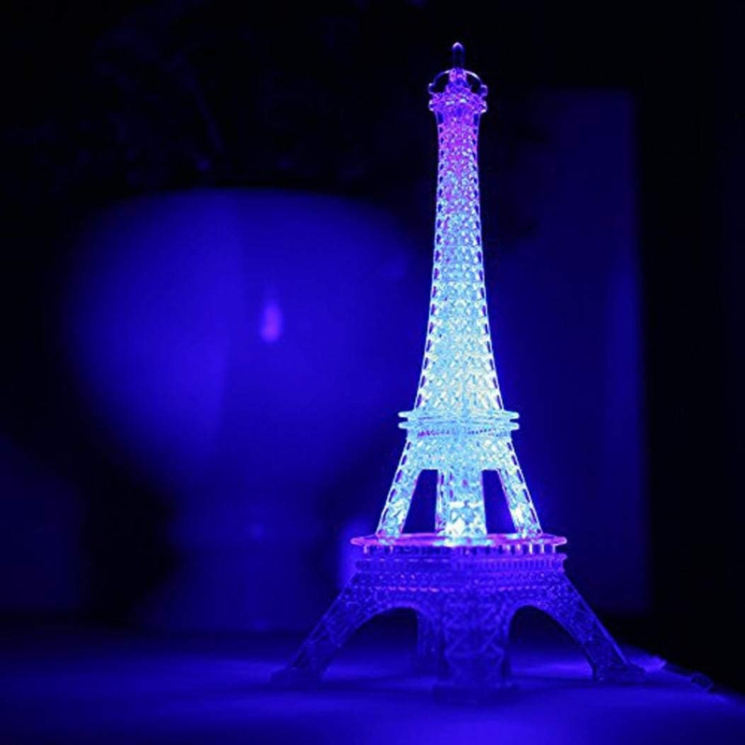 5 Inches LED Light Up Eiffel Tower, Built-in Color Changing Night Light, Battery Included Desk Lamp Centerpiece Cake Topper Decoration Gift (5 Inch)