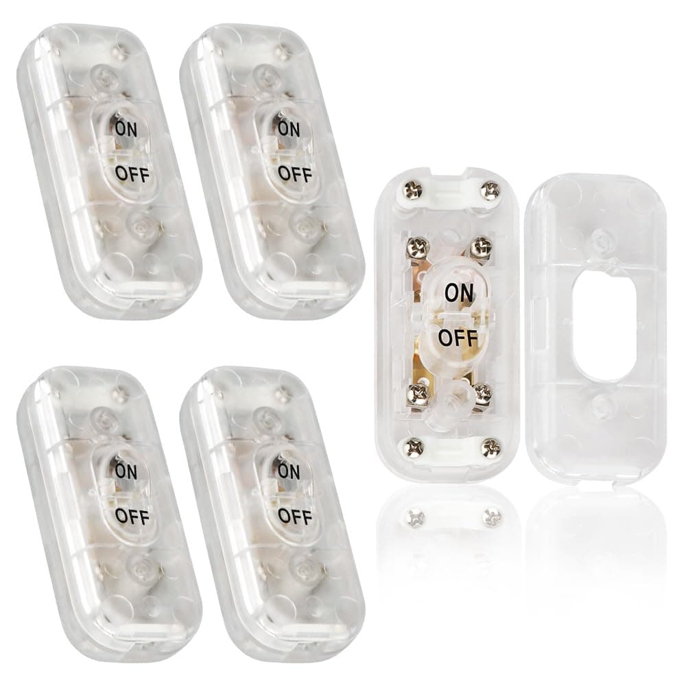 Helunsi Inline Switch 5 Pcs, Clear Lamp Cord Button in Line Switch, Rated 6A 250V ON Off Electrical Wire Appliance Rocker Switches, Repair Replacement Control Power Cable Plug Desk Table Light Parts