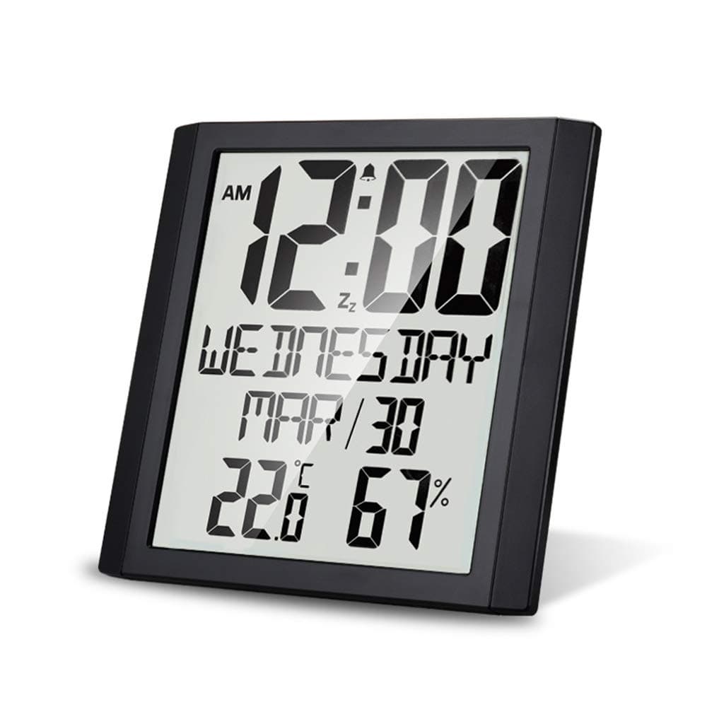 LancoonLarge Digital Screen Wall Clock, Indoor Temperature & Humidity Digital Clock with TN Display, Mute-Travel Time Suitable for Living Room Bedroom Office