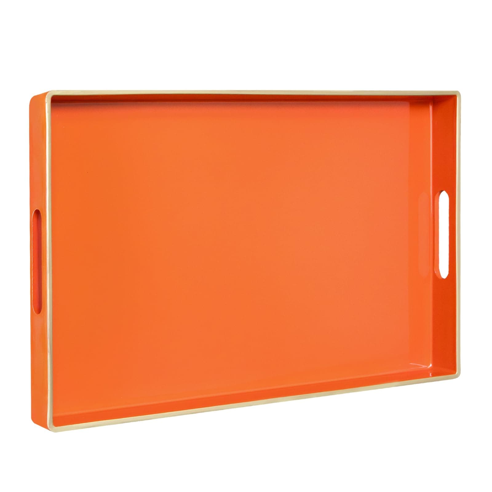 Orange Serving Tray with Handles, Modern Decorative Trays for Coffee Table, Plastic Rectangular Trays for Ottoman, Bathroom, Halloween Decor, 15.8” x 10.2” x 1.4"