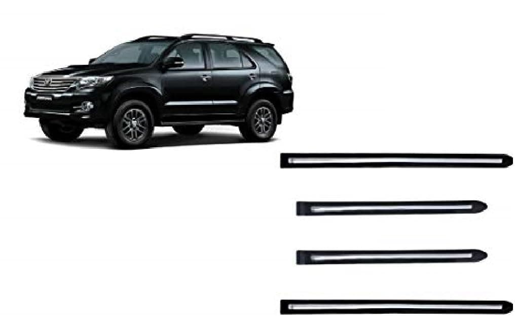 Empica Car Door Cladding Side Beading Door Protector Garnish with Chrome Strip Compatible with Toyota Fortuner (Set of 4 Pcs, Black)