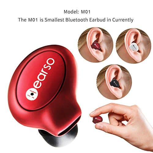 Hearso Mini Bluetooth Earbud, Smallest Invisible Wireless Headphone V4.1 Car Bluetooth Headset with Mic Hands-Free Calls for for iPhone and Android Smart Phones(1 Piece, Red)