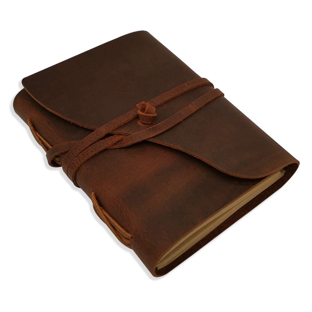 PDTXCLS Lined Leather Journal - Handmade Leather Bound Notebook for Men & Women Ruled Kraft Paper, 120 Sheets, 5x7 Inches, Brown Office Product