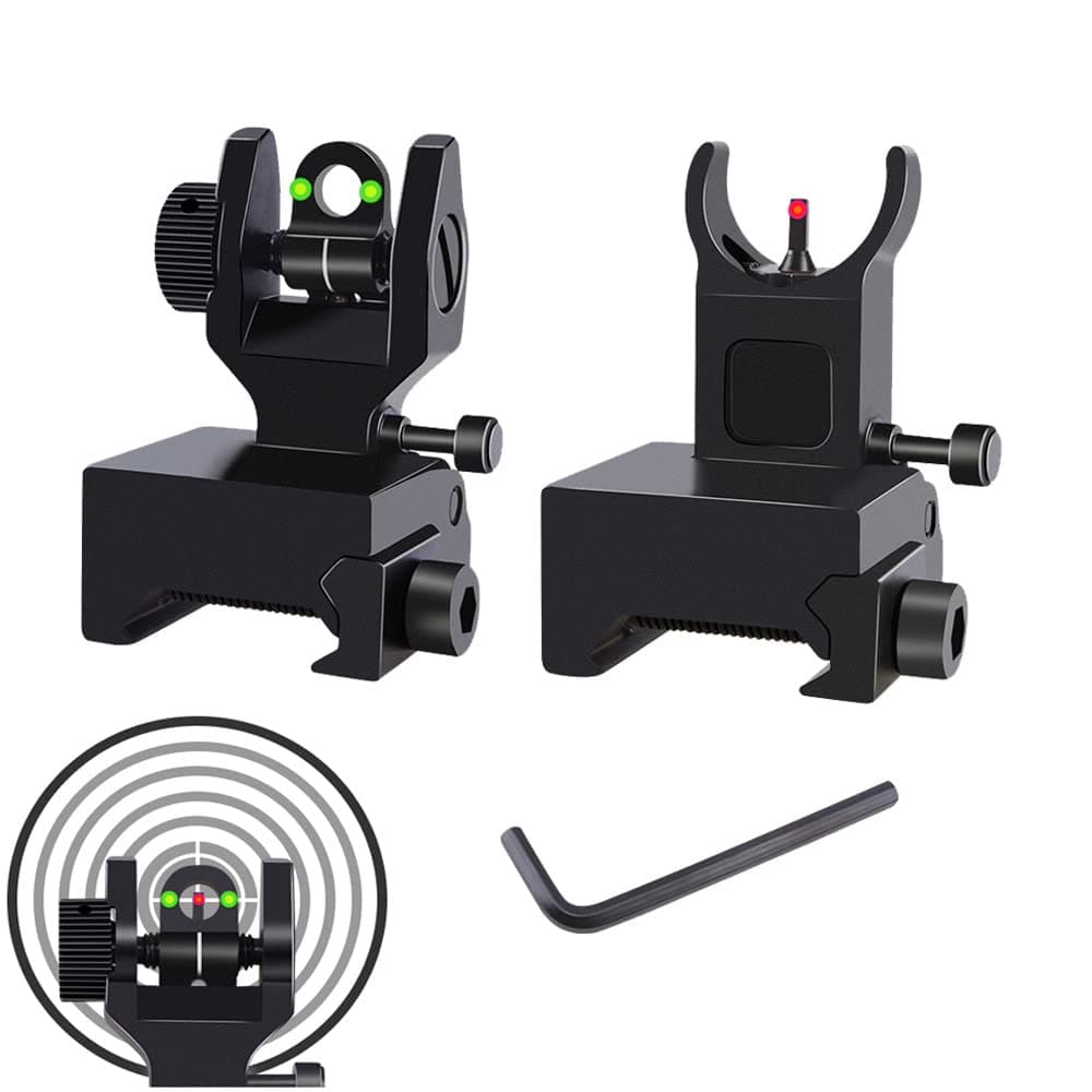 Fiber Optics Flip Up Iron Sight Front Red Dot Sight and Rear Green Dot Sight Fit Picatinny Weaver Rails