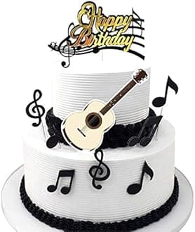 Music Theme Cake Topper Guitar Music Notes Happy Birthday Party Decoration (Guitar)