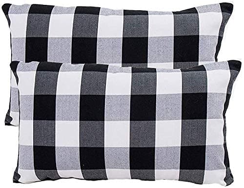 H B MSALA (DEVICE)H B MSALA Set of 2 Bed Pillows – 100% Cotton Fabric with Black Hosiery Outer – Medium Firm Filling – Checkered Multicolour (16 x 26 Inches) – Neck & Spine Support
