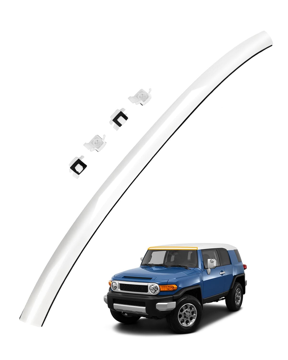 Top Windshield Molding, White, Front Upper Outside, Compatible with Toyota FJ Cruiser 2007-2014 | Replace# 75503-35061-A0 755033501 Windshield Reveal Moulding Trim, Outer Pillar Panel, w/Side Clips
