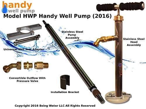 Model HWP-(2017) Stainless Steel Hand Well Pump Kit, Permanent, up to 150' Deep Well Water Pump
