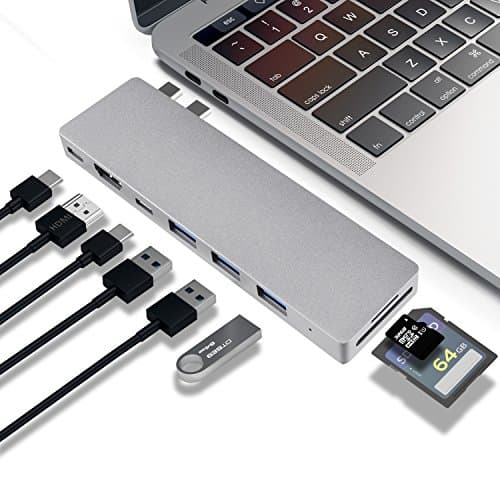 USB C Hub, Sunteck MacBook Pro Adapter with 3 USB 3.0, Thunderbolt 3 40Gbs @5k, 4k HDMI, Type-C Pass-Through Charge, SD/TF Card Reader for 13" or 15" MacBook Pro 2017 and 2016 (Space Grey)