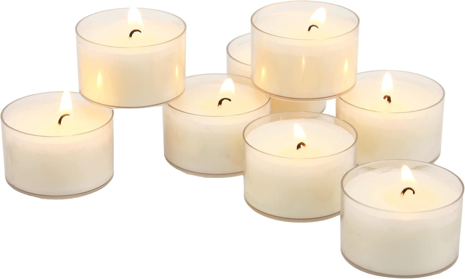 Stonebriar Bulk 96 Pack Unscented Smokeless Long Burning Clear Cup Tea Light Candles with 8 Hour Extended Burn Time, White