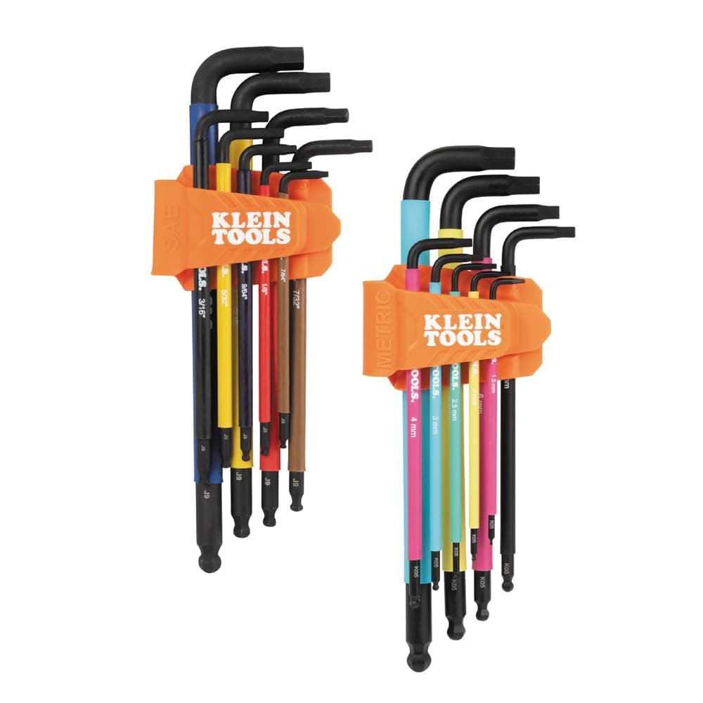 Klein Tools BLS18 Hex Key Wrench Set, Color Coded, SAE and Metric, Heat-Treated, L-Style, 1/16-Inch to 3/8-Inch and 1.5 mm to 10 mm, 18-Piece
