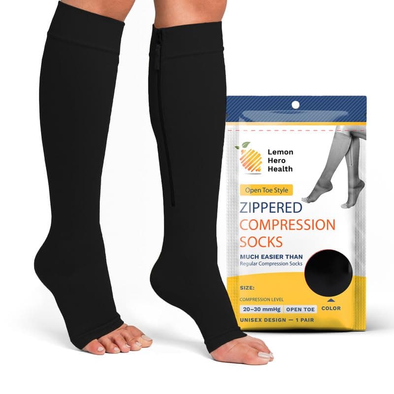 Compression Socks Men 20-30 mmHg - Open Toe Zippered Compression Stockings for Women, Improves Blood Circulation, Prevents Leg Swelling, Shin Splints, and Edema - 2XL, Black [1 Pair]OEKO-TEX STANDARD 100