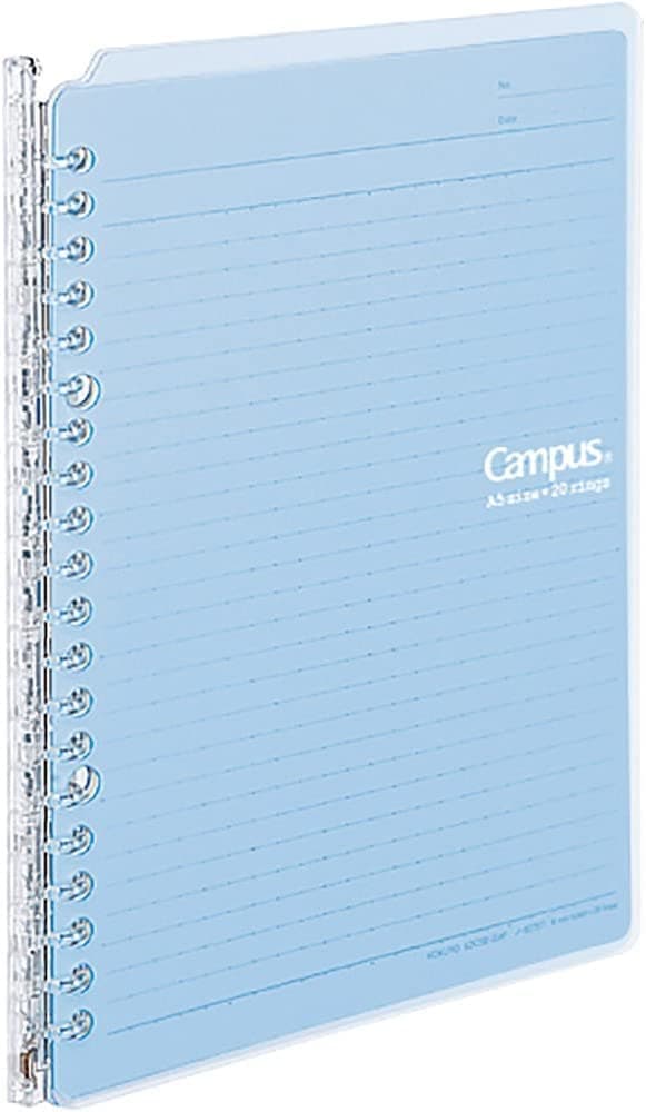 Kokuyo Campus Smart Ring Binder, A5 Light Blue Refillable Binder Notebook 20 Holes with 10 Extra Loose-Leaf Paper, Up to 25 Filler Papers for Work & Study, Japan Import (RU-SP130LB)