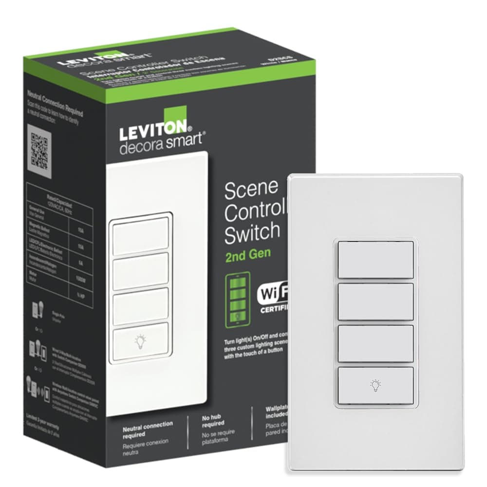 LevitonDecora Smart Controller Switch, Wi-Fi 2nd Gen, Neutral Wire Required, Works with My Leviton, Alexa, Google Assistant, Apple Home/Siri, & Wired or Wire-Free 3-Way, D2SCS-1RW, White