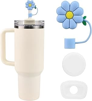 Silicone Straw Toppers for Stanley Cup 2.0 for Woman Gifts，Simple Reusable Straw Covers Cap for Tumblers, Cute Dust-Proof Compatible with Stanley Cup Accessories 40 oz, 30 oz, 20 oz (Blue)