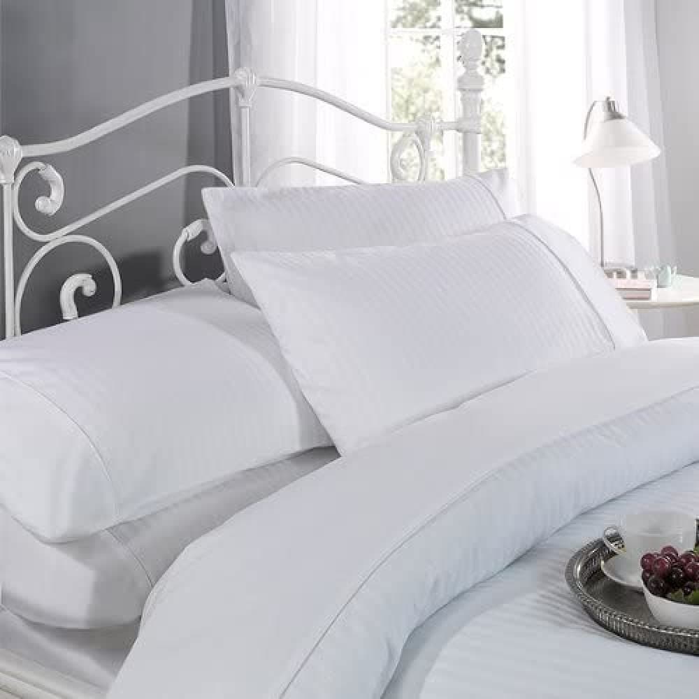 Ritz 300 Thread Count Satin Stripe Duvet Set in White - Super King Bed