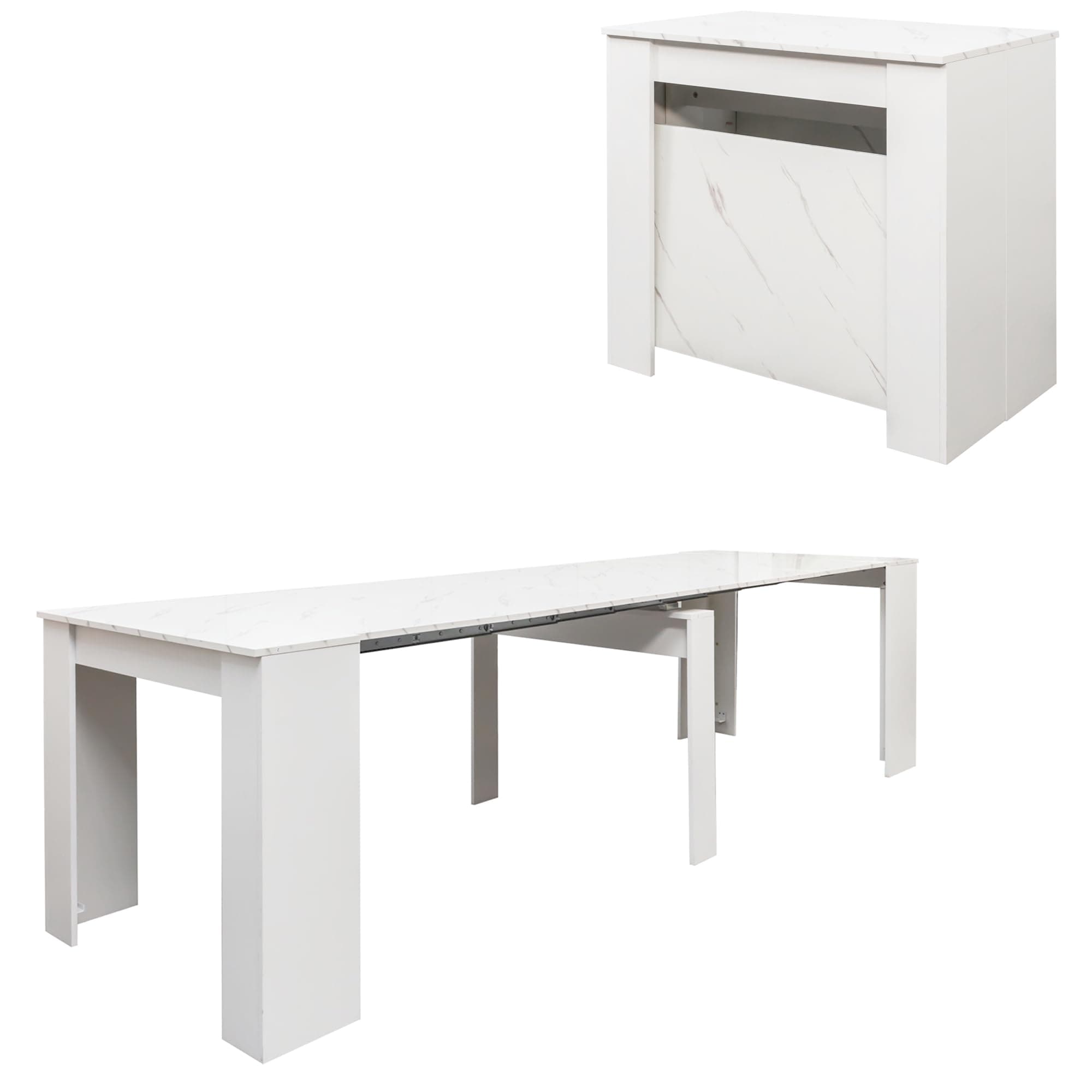 Oigavfd Extendable Console Dining Table for 2-12 People 20" - 118.5" Modern Folding Kitchen Table Multifunctional Conference Meeting Table (White Marble)