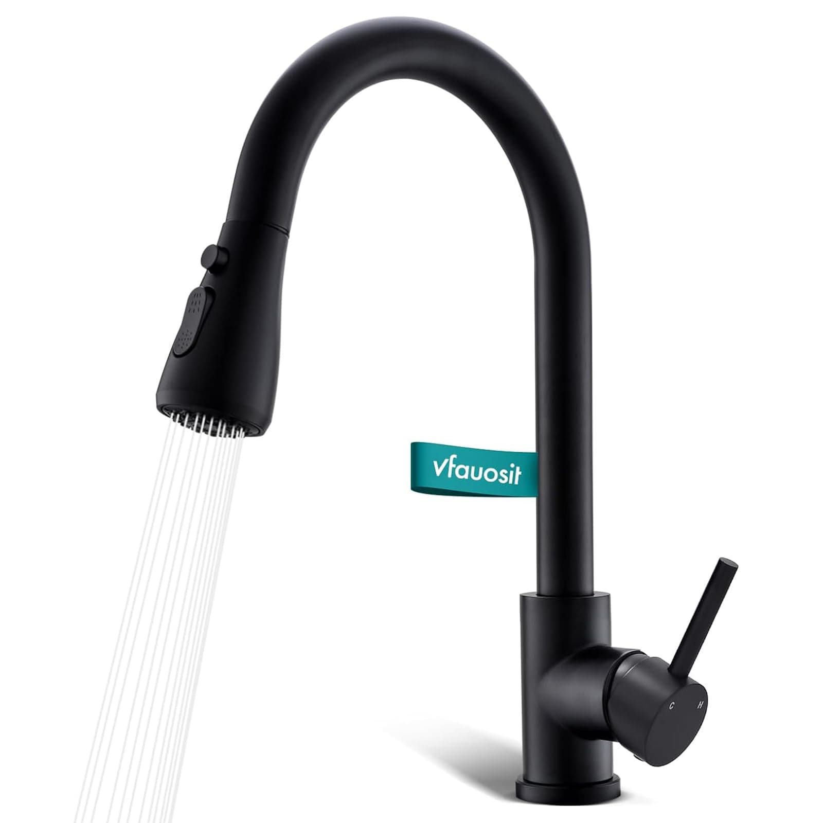 Black Kitchen Faucet with Pull Down Sprayer for RV Sink, VFAUOSIT Kitchen Sink Faucet Stainless Steel Laundry Single Handle Pull Out Kitchen Faucets Matte Black, Grifo para Fregaderos de Cocina