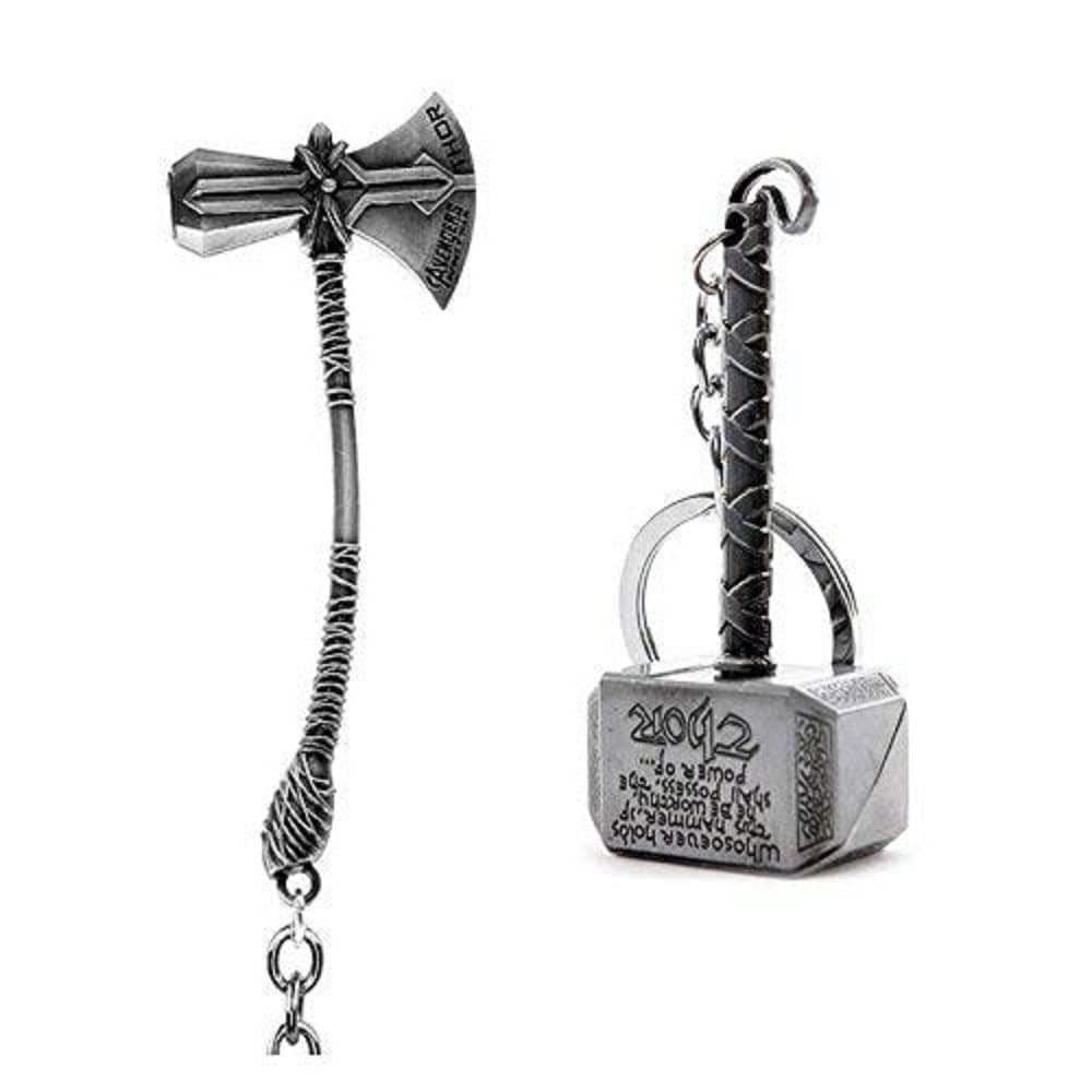 Metal Multicolor Marvel Avengers Infinity War Thor Axe-Hammer & Mjolnir- Hammer Stormbreaker Key Case (Pack Of 2 Keychains)