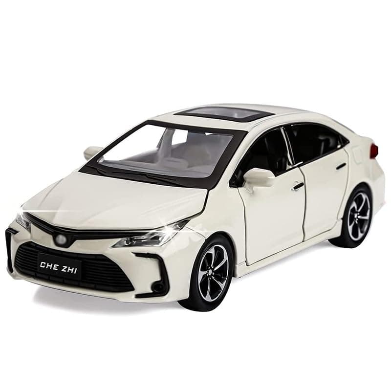 Compatible for 1:32 Corolla Model Car, Zinc Alloy Pull Back Toy Car with Sound and Light for Kids Boy Girl-White