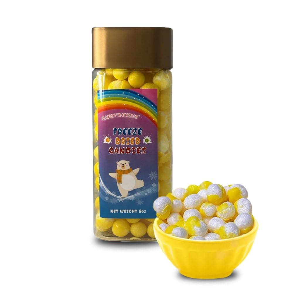 Freeze Dried LEMON Halloween Candy - 12 oz Canister, Solid Packing, Sour & Crunchy Freeze Dried heads, Dehydrated Kid's TikTok Snack - Perfect Sour Treat for Halloween