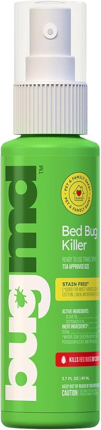 BugMD Bed Bug & Mite Spray - TSA Approved 3 oz - Child & Pet Safe, Stain & Odor Free - Lice, Tick, Fly, Mosquito, Flea, Dust Mite Treatment - Travel Essential for Hotels, Suitcases, Backpacks, Shoes