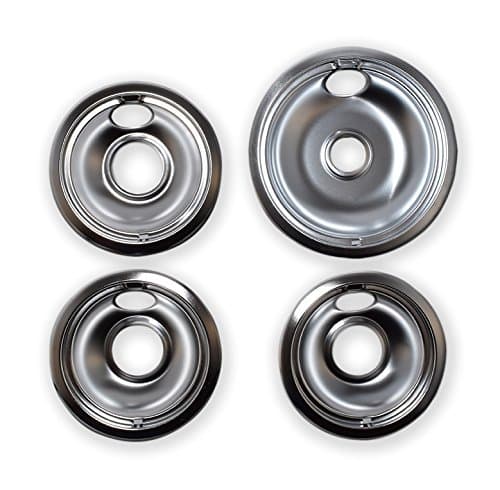 Replacement Drip Pans for Whirlpool Range - 1 Large 8" and 3 Small 6" Drip Bowl Pans - Set of 4 - x1 of W10196405 - x3 of W10196406